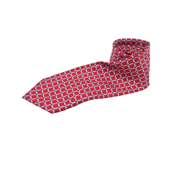Ralph Lauren Chaps Necktie Tie Red Geometric Square Grid Pattern White Blue Silk - Picture 2 of 7